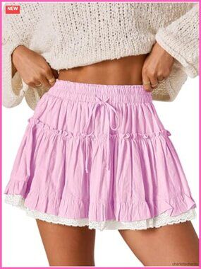 Flowy Lace Ruffle Skort for Women High Rise Boho Summer